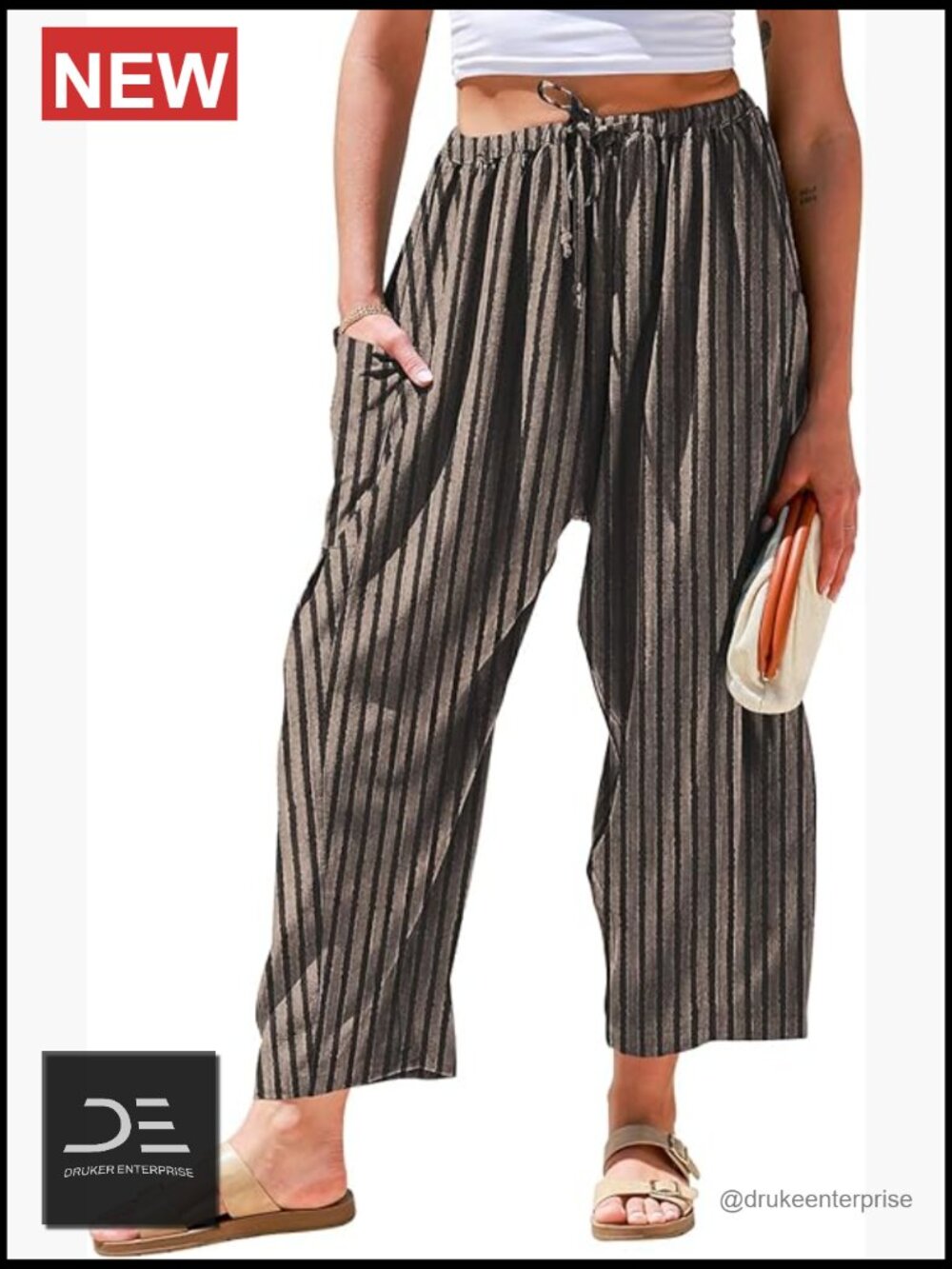 Wide Leg Linen Blend Palazzo Pants with Pockets